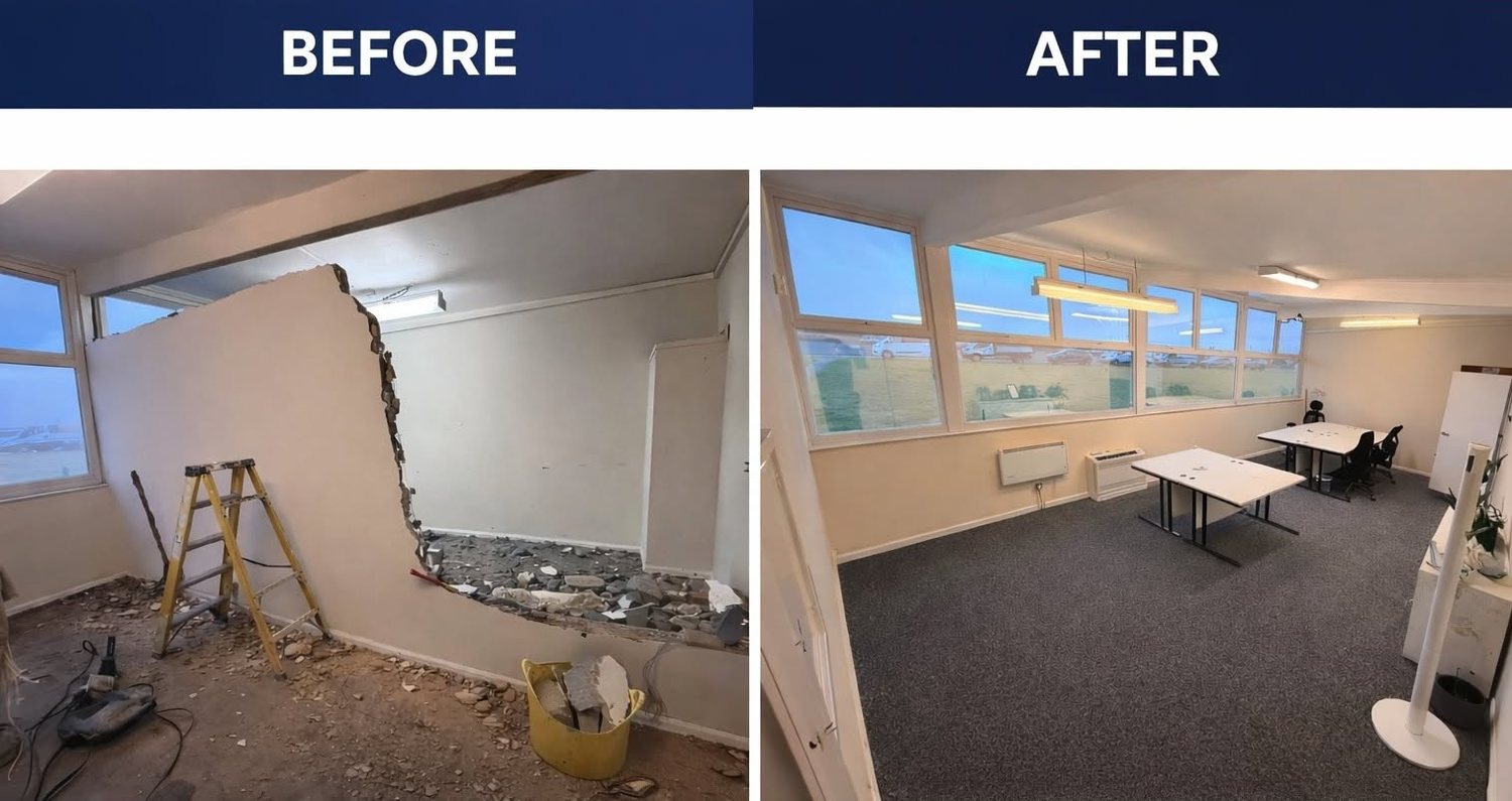 Before and after of a commercial office refurbishment